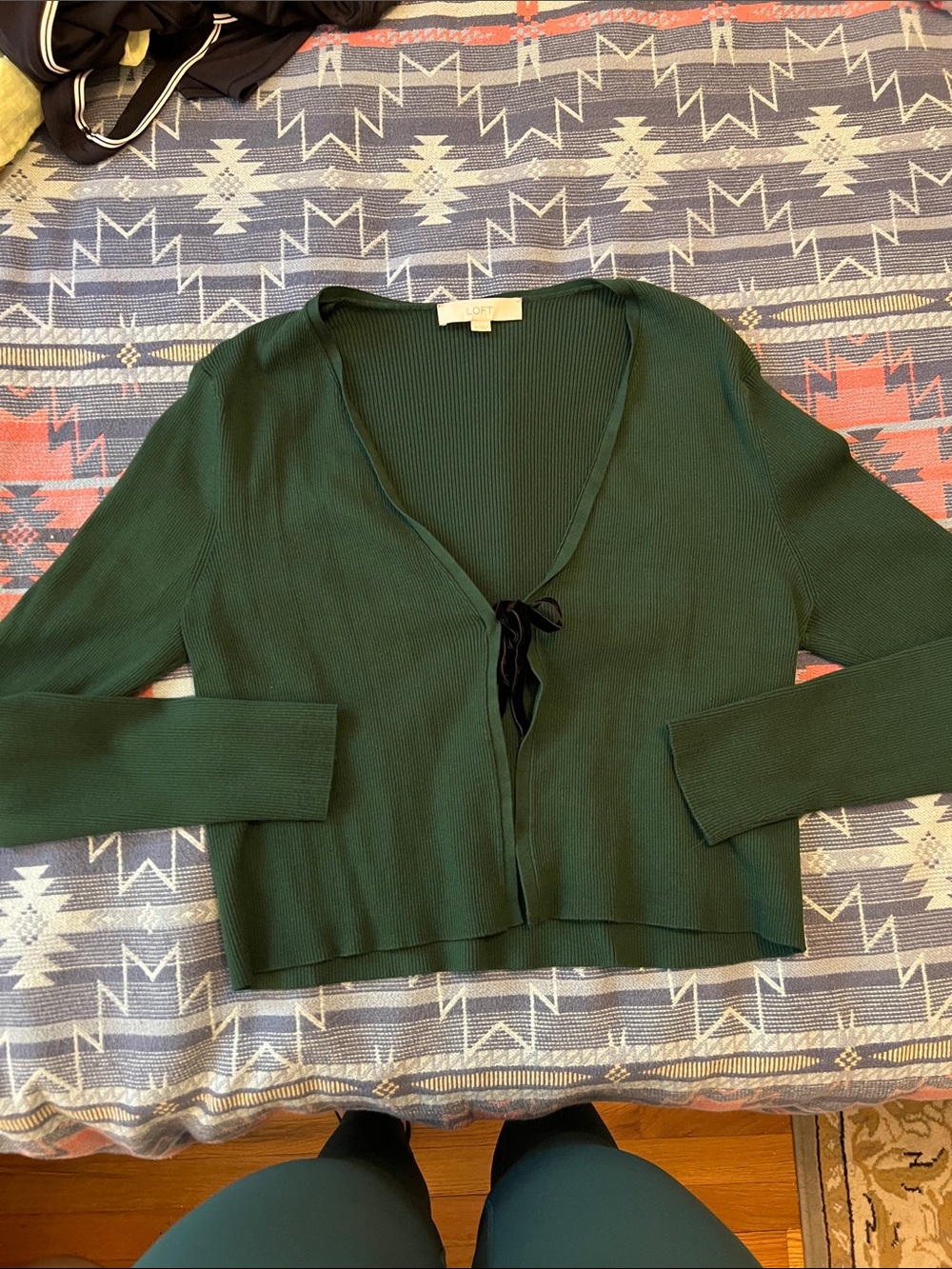 LOFT Forest Green Tie-Front Cardigan size xl